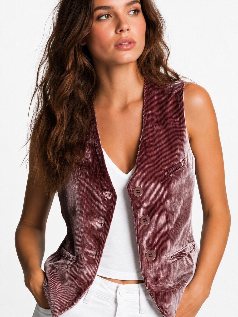 NEW Y2K Neo-Nostalgia Burgundy Velvet Corduroy Tailored Boho Vest Western SZ L